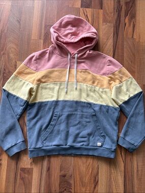Marine Layer Woman’s Pastel Stripe Pullover Hoodie - Pink, Yellow, Cream, Blue